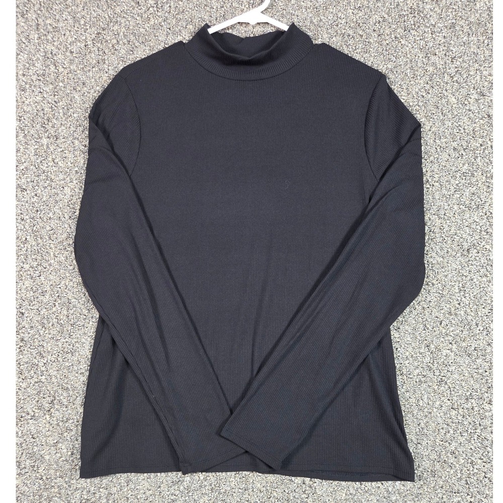 No Boundaries Mock Neck Top Womens XXL Black Ribbed Long Sleeve Knit Shirt